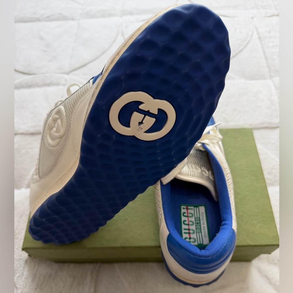 NEW! $950 Gucci MAC80 Low Top Sneakers Off White Blue 13.5 - Picture 9 of 11